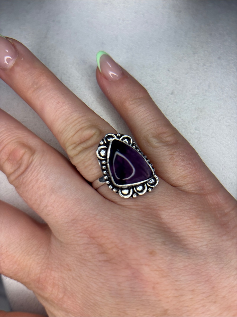 Sterling-Style amethyst Purple Teardrop Statement Ring